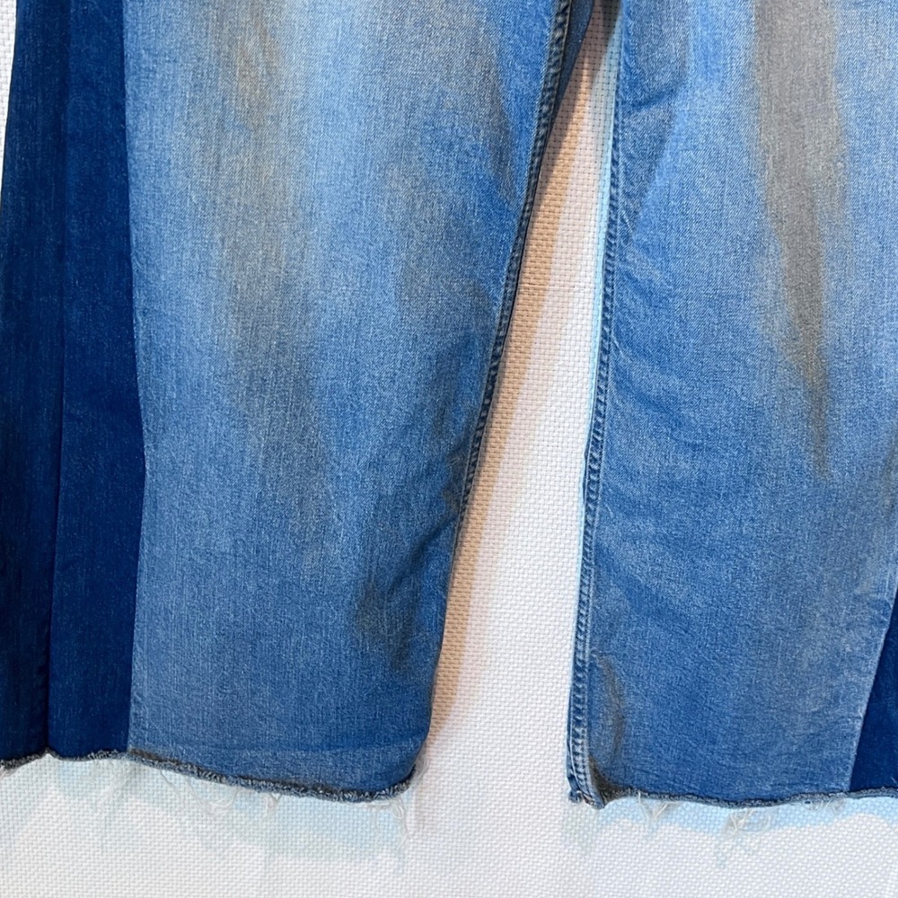 Gap High Rise Wide Leg Crop Two Tone Baggy Jeans Medium Wash 12/31R Raw Hem - Picture 9 of 10